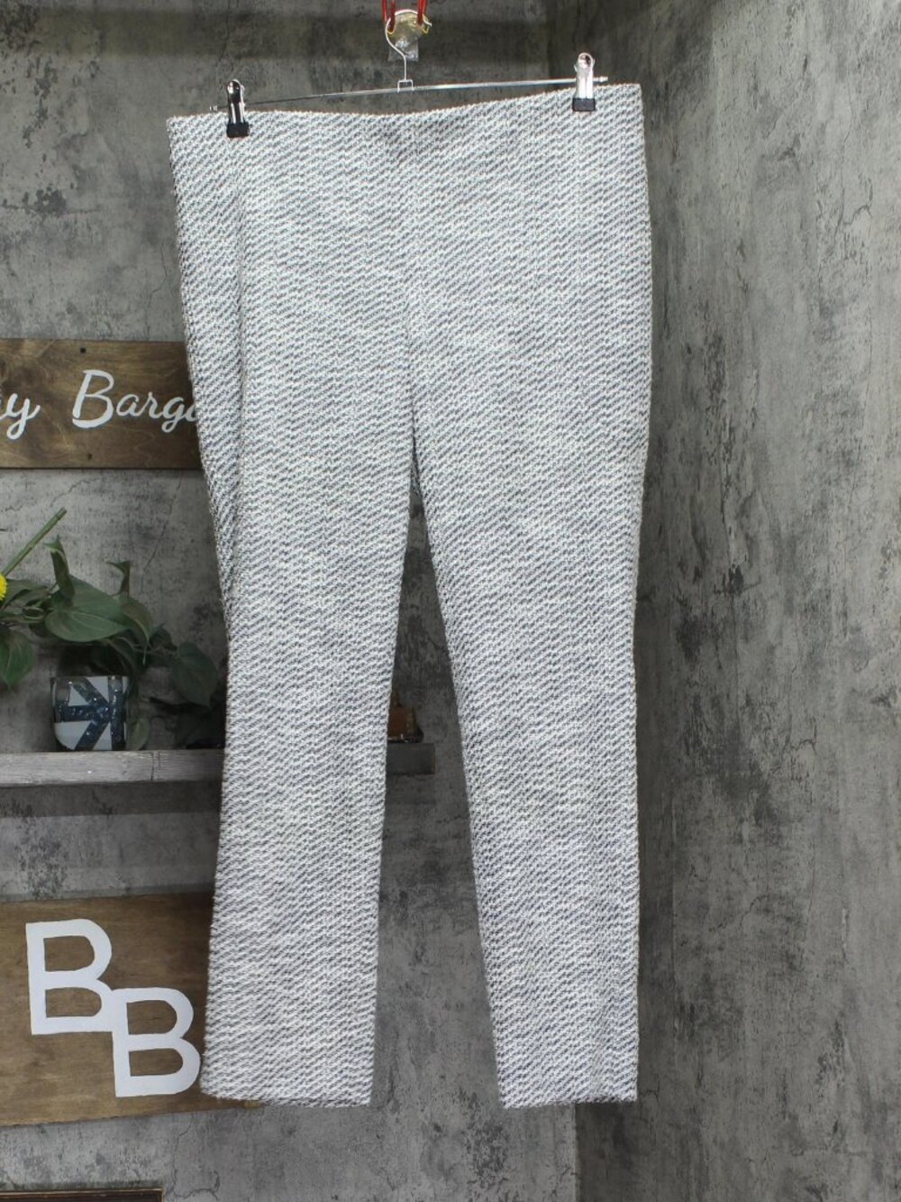 Halston Black Mid Rise Boucle Skinny Pants Hi475A4G Cream Xl Sz XL